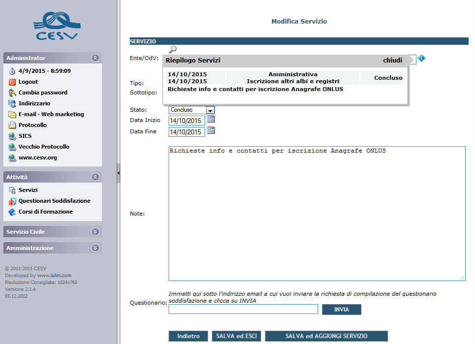 CSV Lazio – CESV – Area intranet