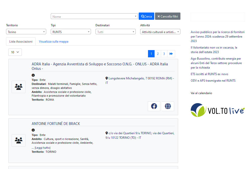 CSV Torino – Web services per ricerca associazioni